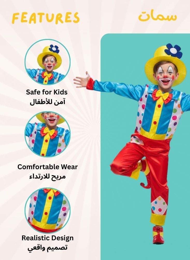 بريميم طقم زي مهرج ملون للأطفال - زي مهرج سيرك مضحك مع قبعة وقوس لحفلات الأزياء التنكرية وأعياد الميلاد والعروض المسرحية - Image 2